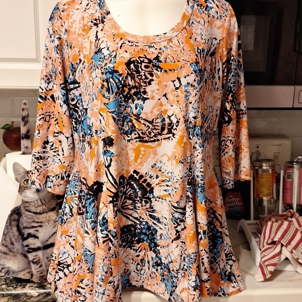 Womens Attitudes casual stretch 3/4 length plus size petite top 1XP